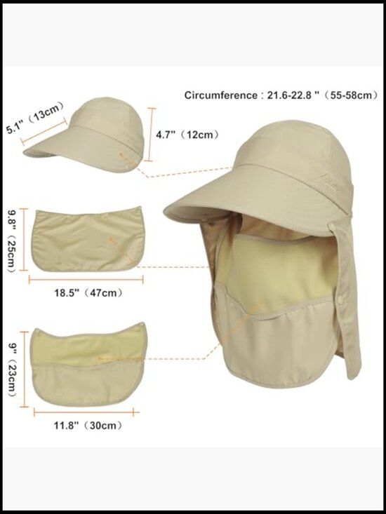 Wide Brim Sun Hat Detachable Visor Neck Flap UPF 50+ Outdoor Sporty Casual main image 4